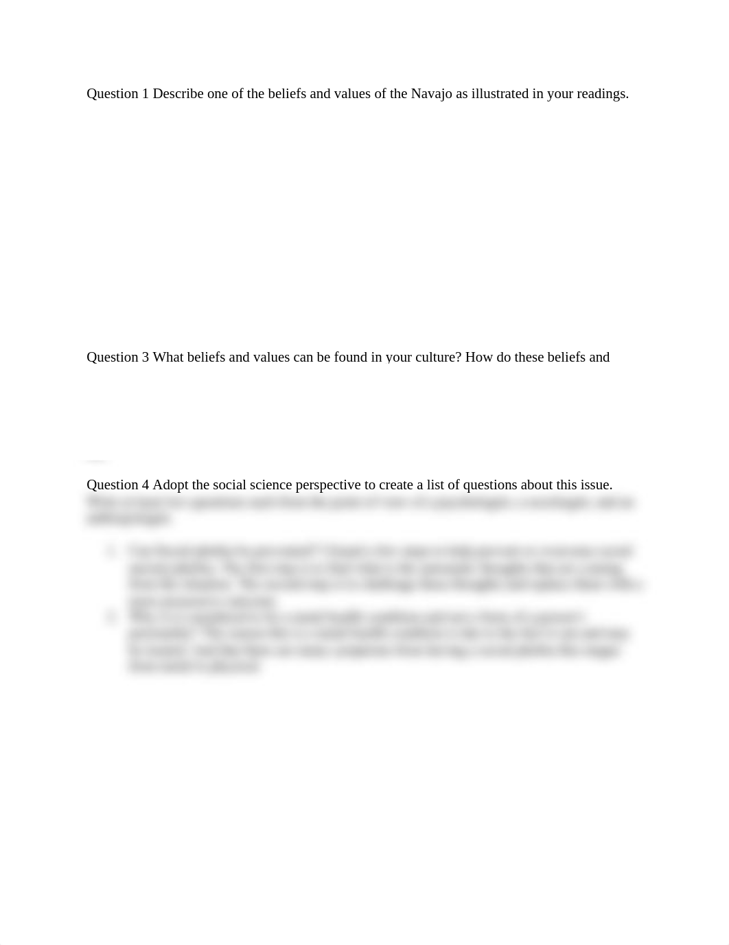 Question 1 Describe one of the beliefs and values of the Navajo as illustrated in your readings.docx_dipgd4zjsp9_page1