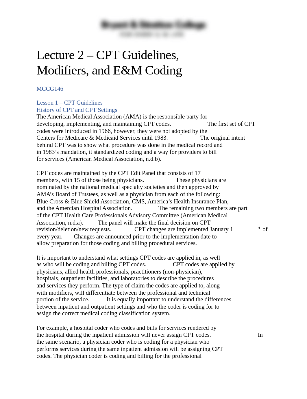 MCCG146 - Lecture 2 - CPT Guidelines, Modifiers, and E&M Coding.docx_diqkfhy8mv7_page1