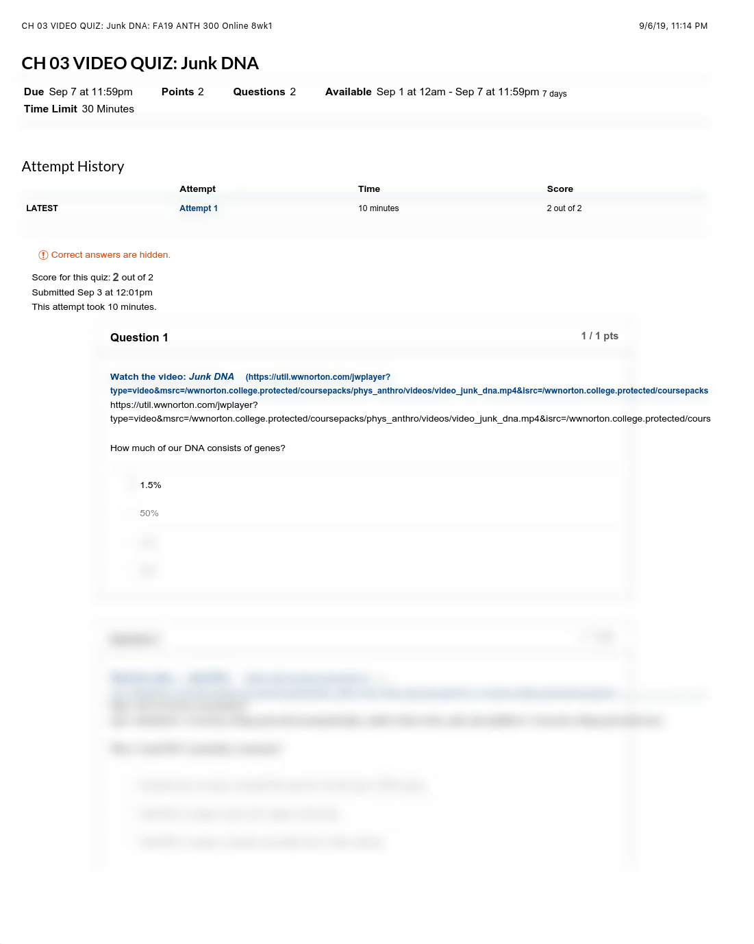 CH 03 VIDEO QUIZ: Junk DNA: FA19 ANTH 300 Online 8wk1.pdf_diqo61ud316_page1
