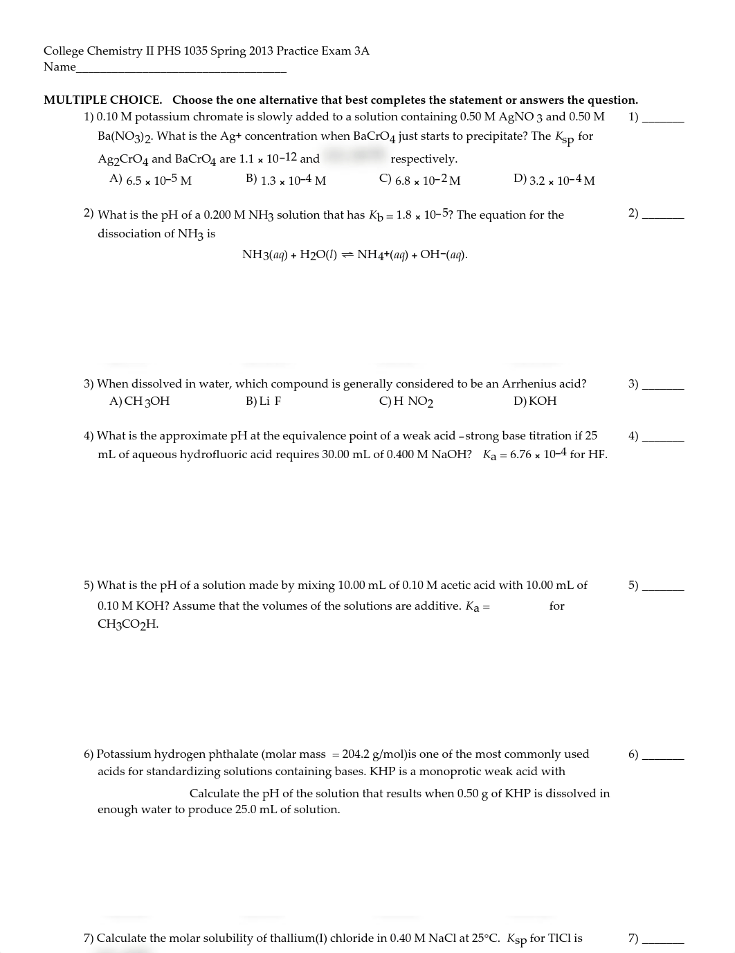 college chemistry ii phs 1035 spring 2013 practice exam 3a_diqw4cc9f75_page1