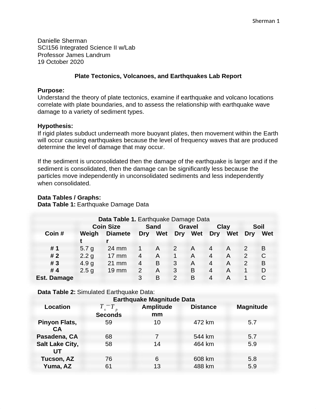 SCI156 - Plate Tectonics, Volcanoes, & Earthquakes Lab Report .docx_diqwsxm7wfa_page1