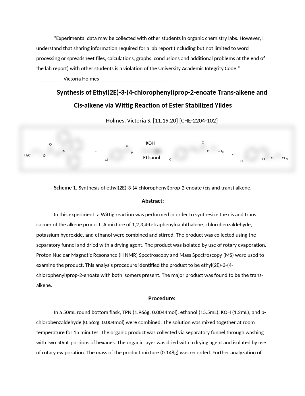 holmesvs_Wittig Reaction of Ester Stabilized Ylides report.docx_dir281tlnxc_page1