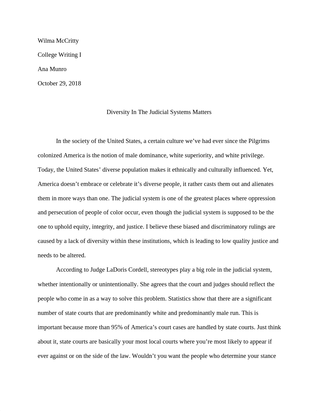 Diversity In The Judicial Systems Matter - Wilma McCritty (1).docx_dir8edlifnh_page1