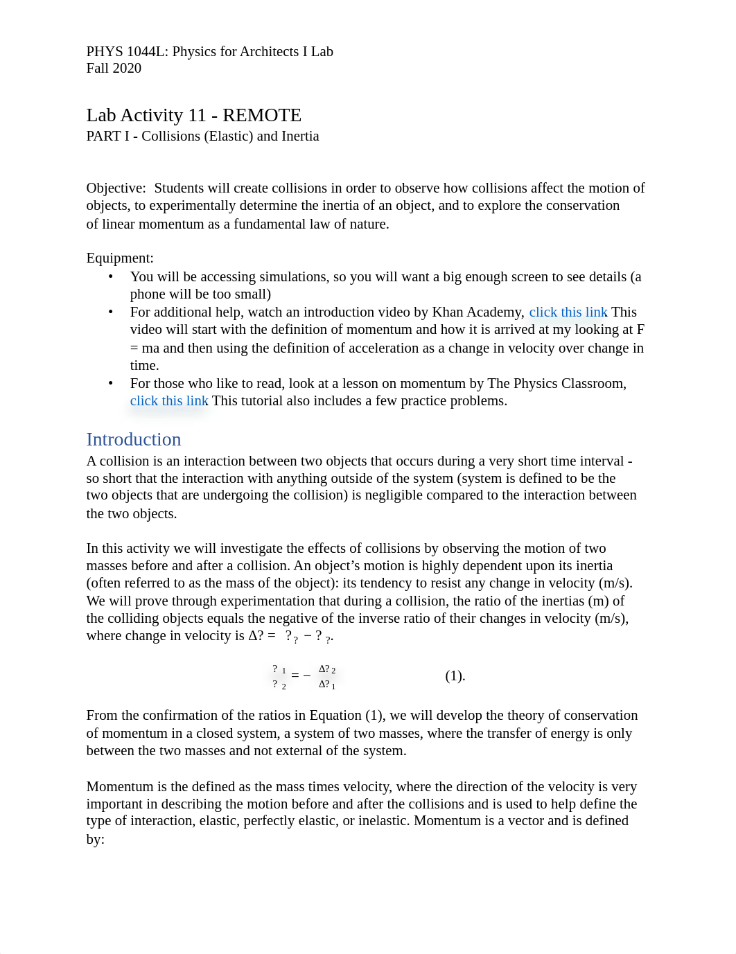 ARCH I Lab Activity 11 Collisions and Inertia  and Energy REMOTE (1) (1).pdf_dis1g0u7txj_page1