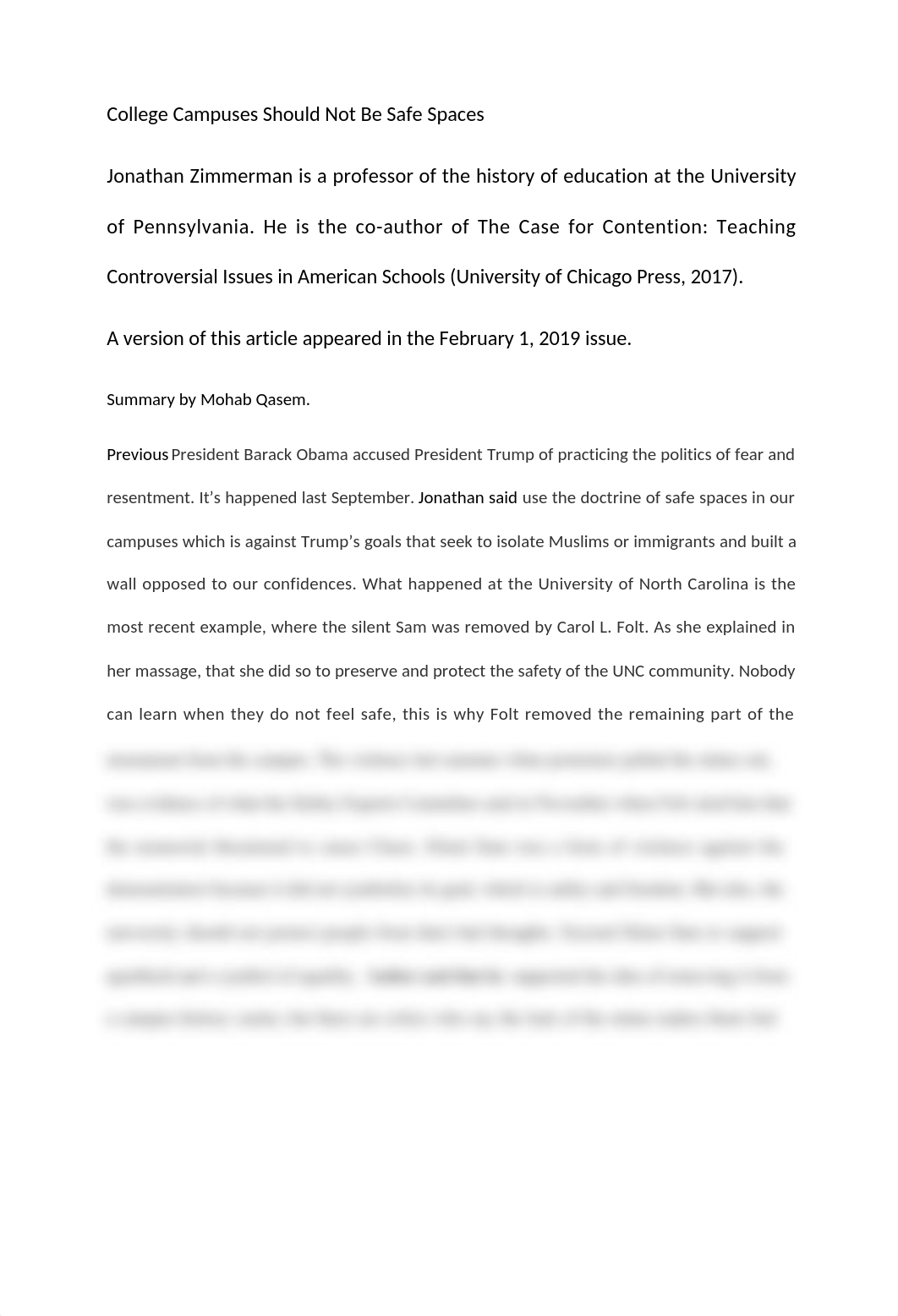 Summary of "College Campuses Should Not Be Safe Spaces".docx_disvzvrnja2_page1