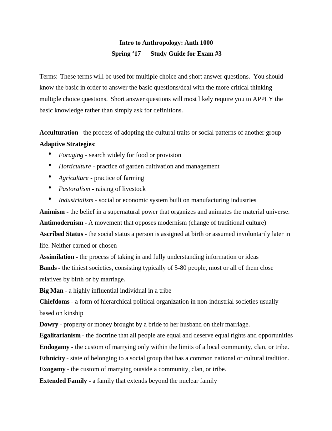 ANT 1000-Exam 3 Study Guide S17.docx_dit7jhcwjzf_page1