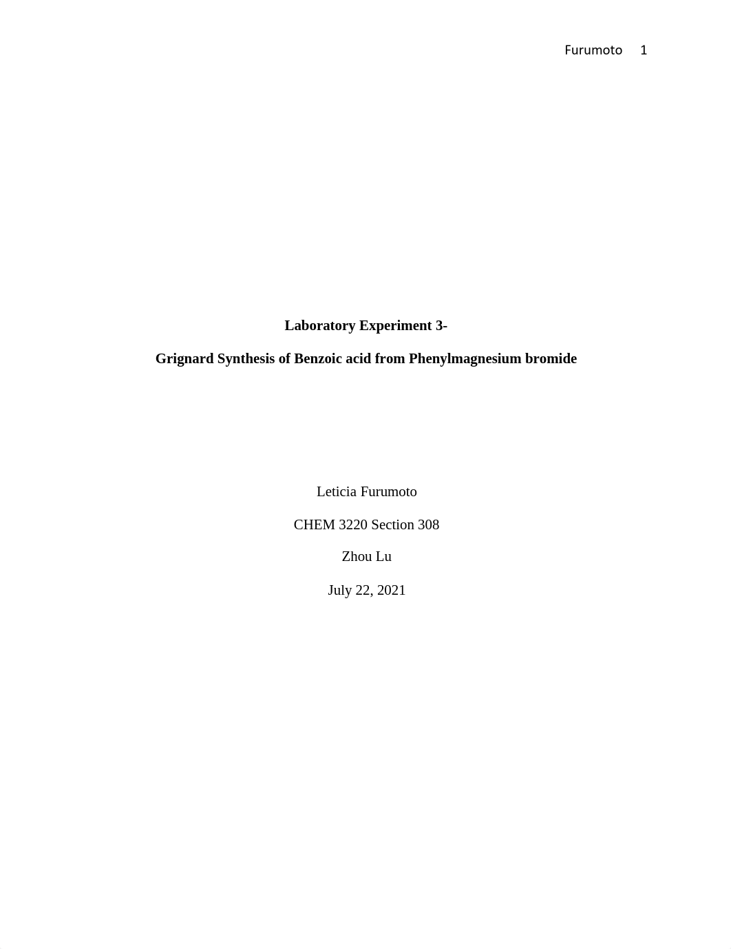 Laboratory Experiment 3 - Grignard Synthesis of Benzoic Acid from Phenylmagnesium Bromide.pdf_ditof6h2elb_page1