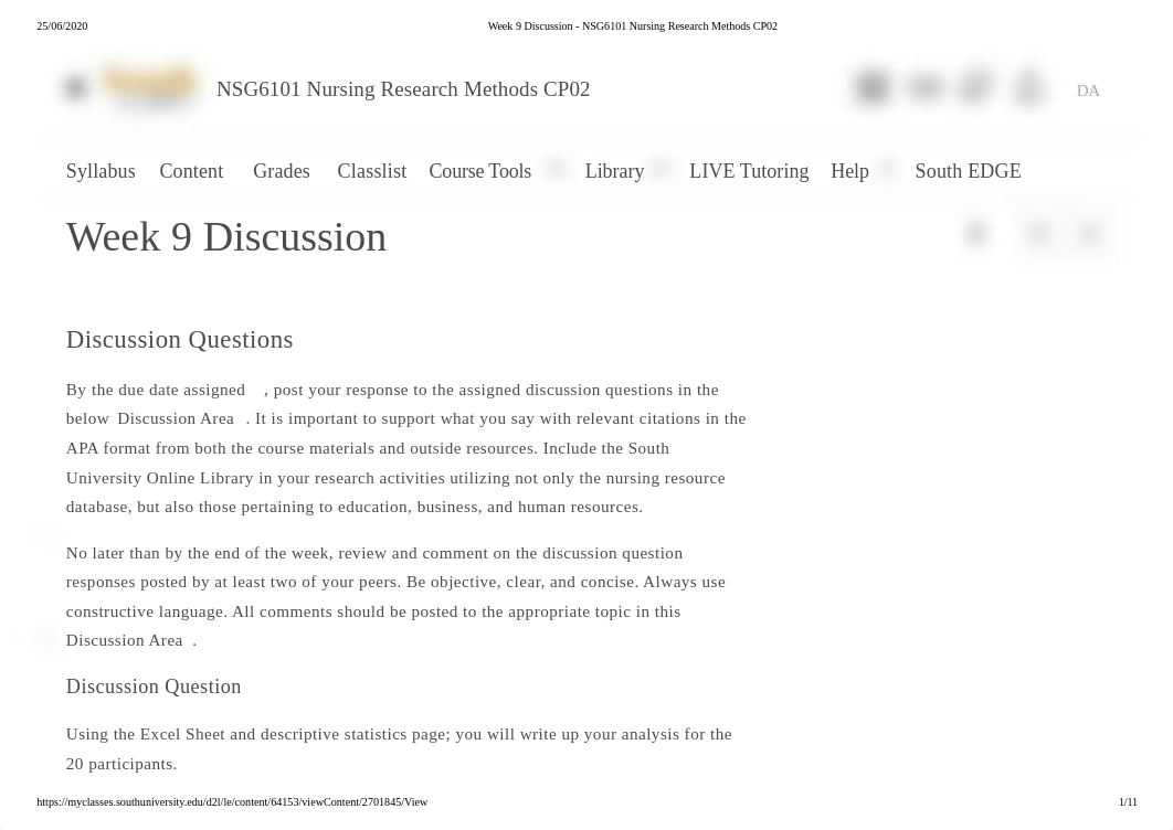 Week 9 Discussion - NSG6101 Nursing Research Methods CP02.pdf_ditrc7q624k_page1