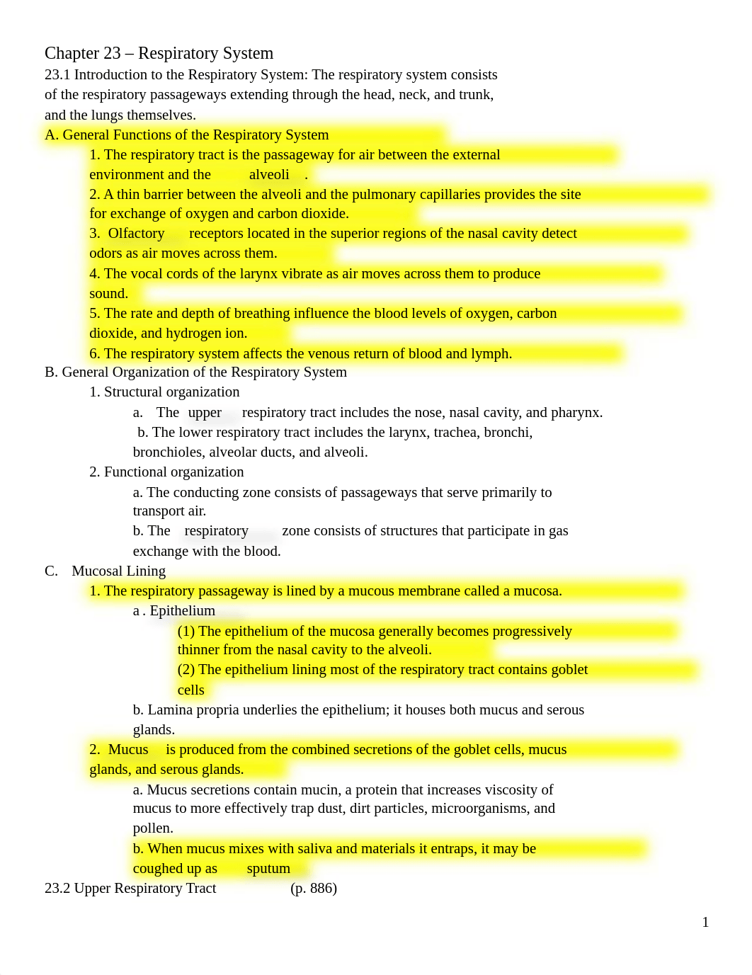 Chapter 23 - Respiratory System_Notes with blanks_McKinley.docx_ditvx35q05y_page1