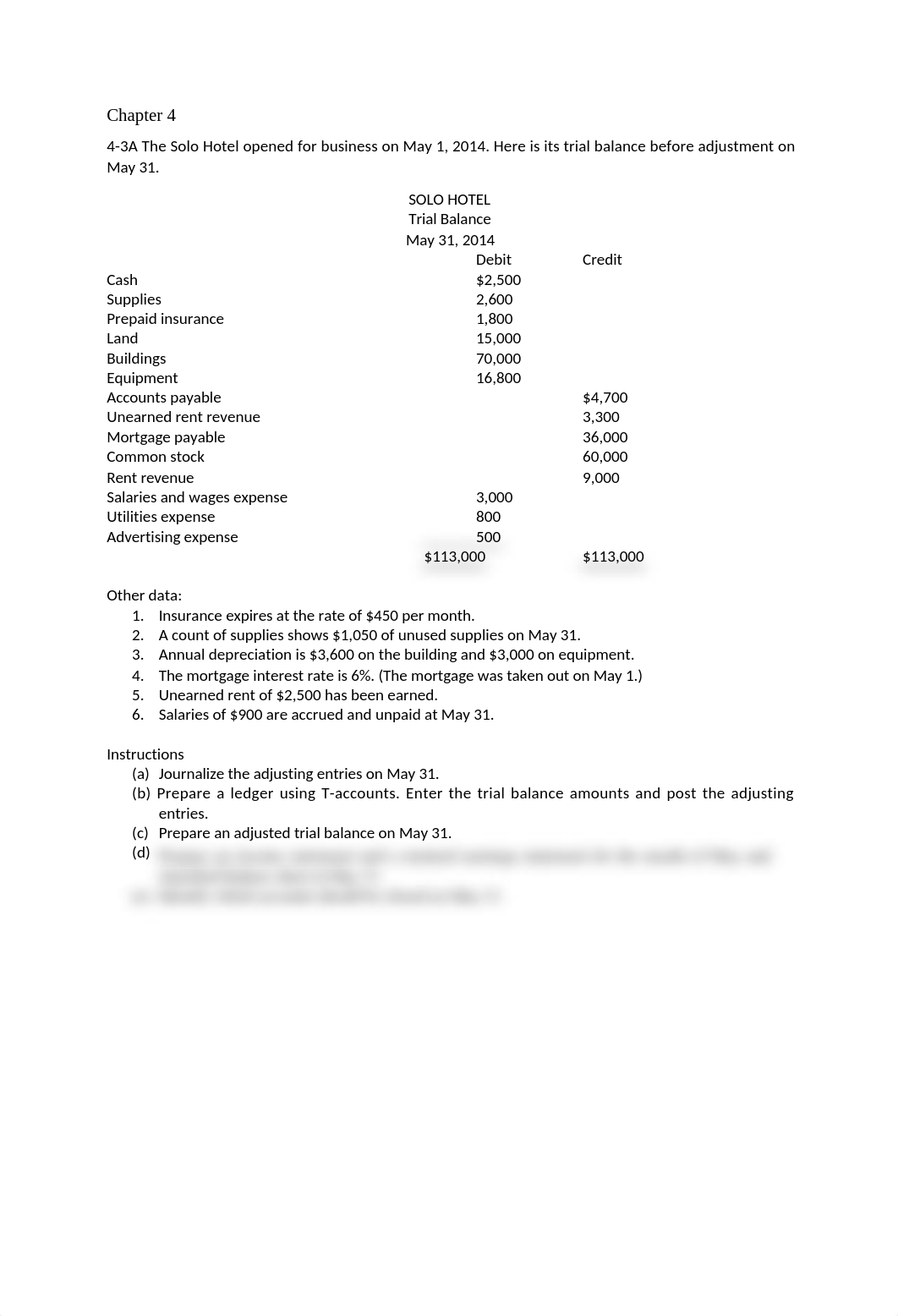 4-3A The Solo Hotel opened for business on May 1, 2014. Here is its trial balance before adjustment_diu3jnkn84e_page1