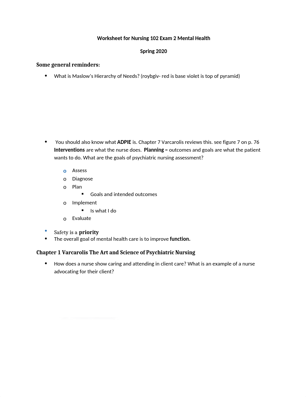 Worksheet for Exam 2  mental health sp 20 nurs 102 (1).docx_diuks0bh5p4_page1