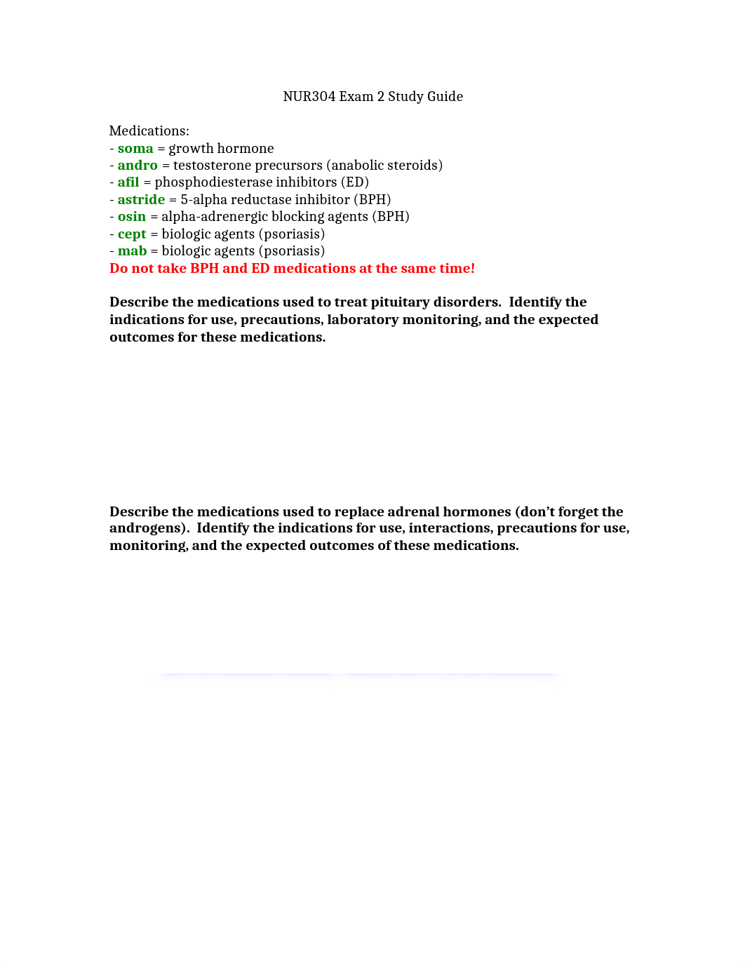NUR304 Exam 2 Study Guide.docx_diuzt99o5sl_page1