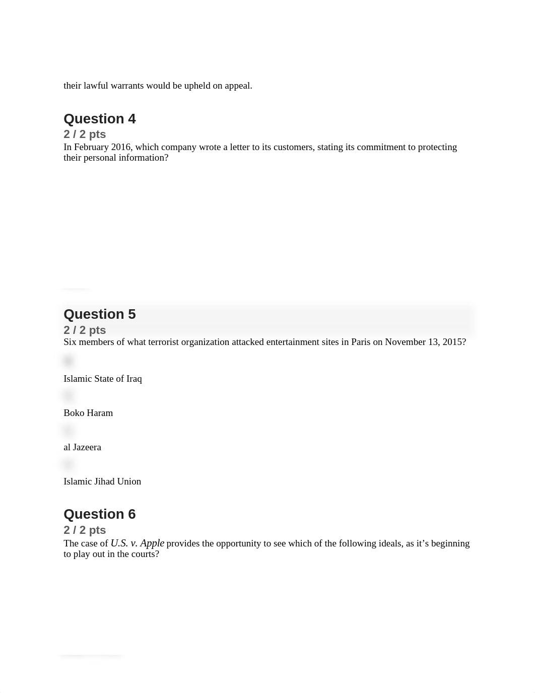 CJUS 410 wk 2 quiz the Constitution criminal procedure searches and seizures.docx_diwwj7a7kjz_page2