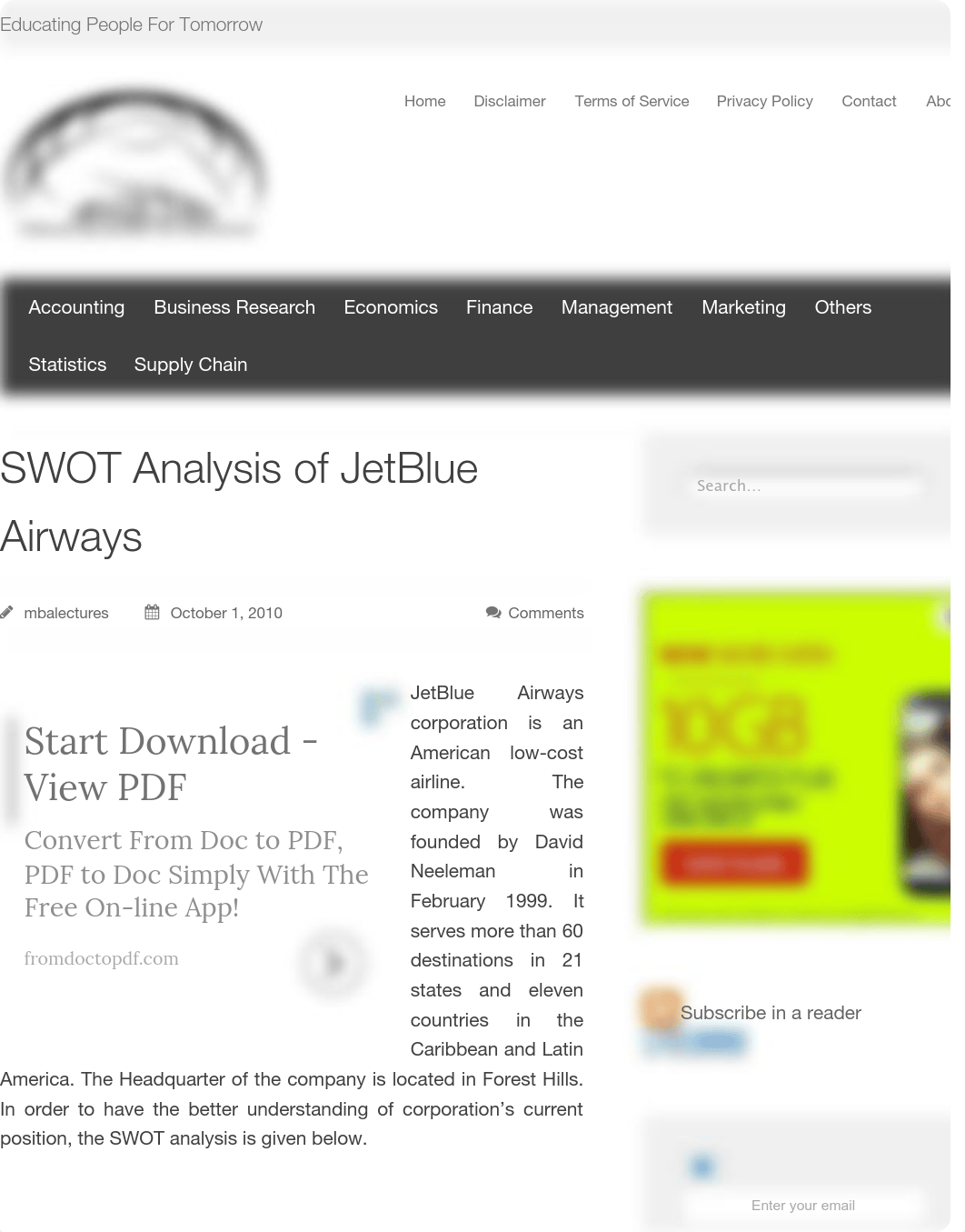 SWOT Analysis of JetBlue Airways_dixbzrsmwf9_page1