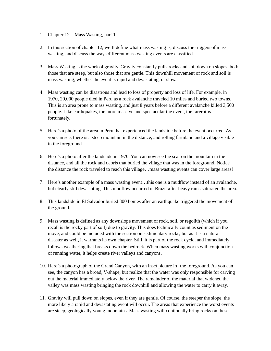 12 - Mass Wasting, part 1 - Transcript of presentation (1).pdf_dixla0svzo9_page1