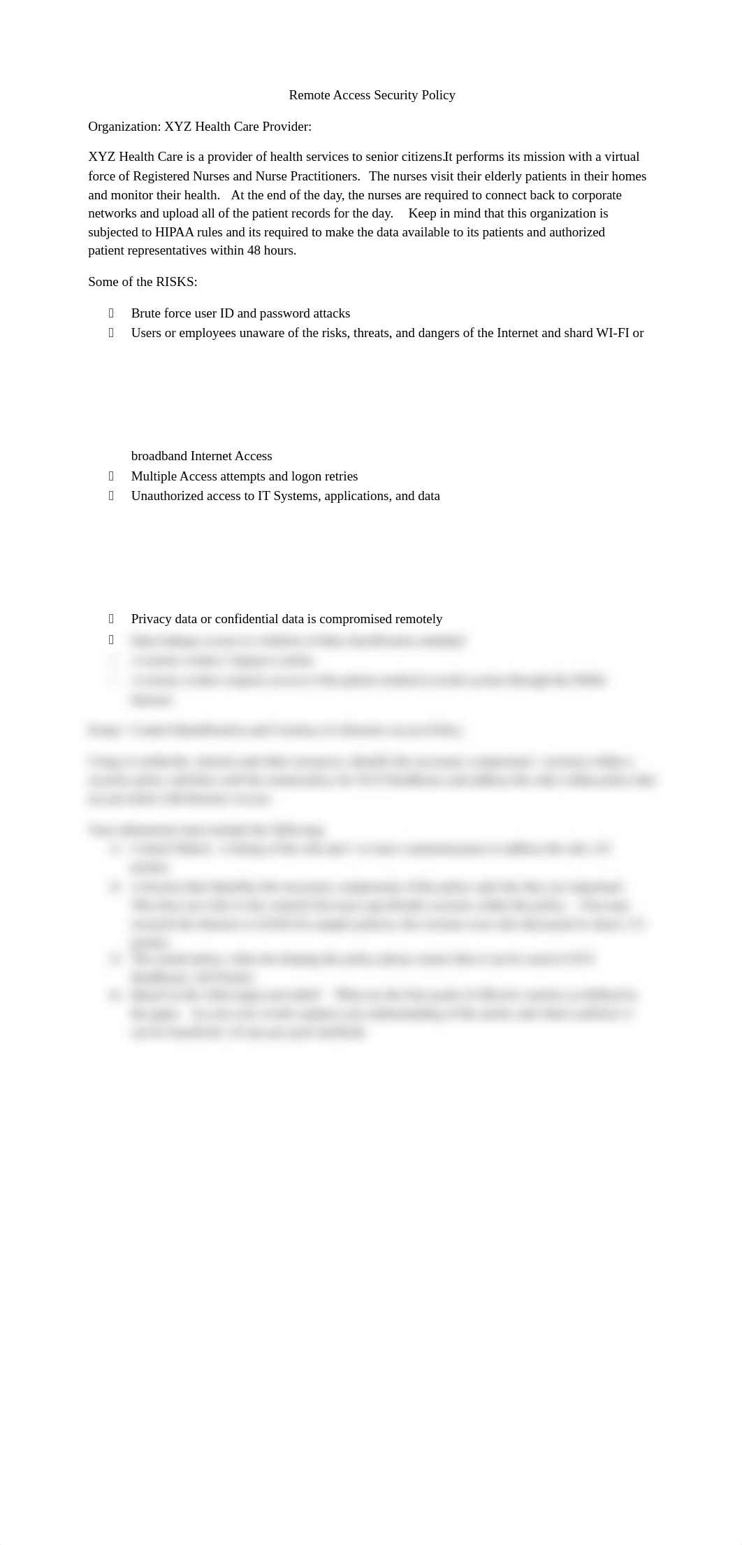 Remote Access Security Policy
Organization: XYZ Health Care Provider:_dixx8642m66_page1