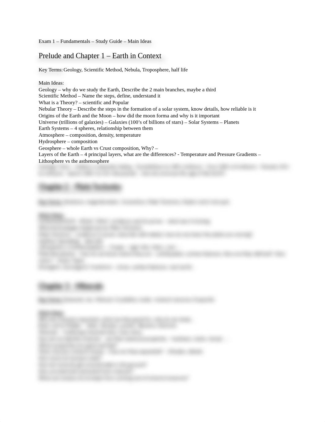 EXAM 1 STUDY GUIDE - CHPS 1, 2, 3 - INTRODUCTION, PLATE TECTONICS, MINERALS.docx_diy13068jnq_page1