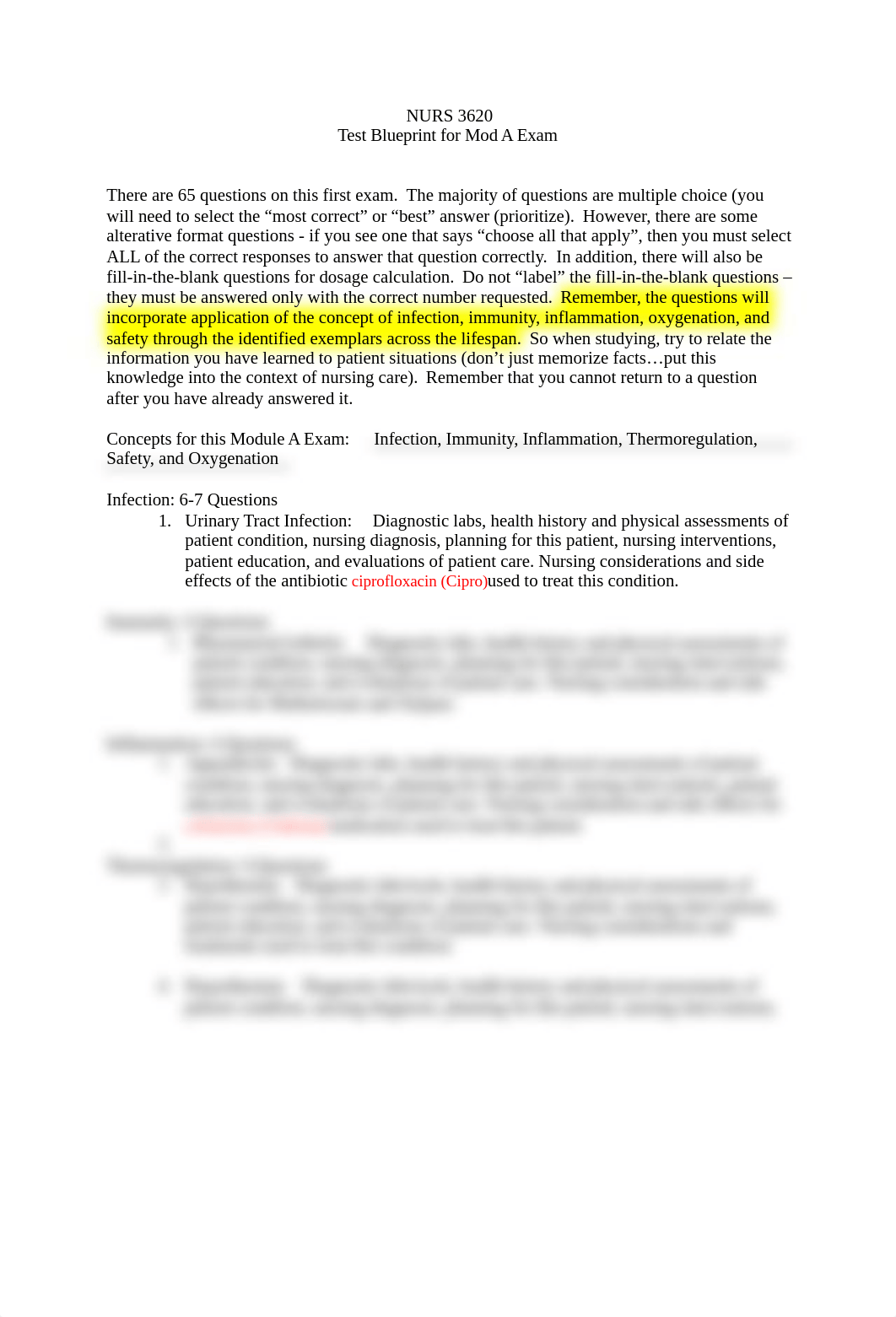 NURS 3620 Module A Exam Blueprint for Inflammation-Infection-Immunity-Thermoregulation-Oxygenation-_diy6ovbkqdc_page1