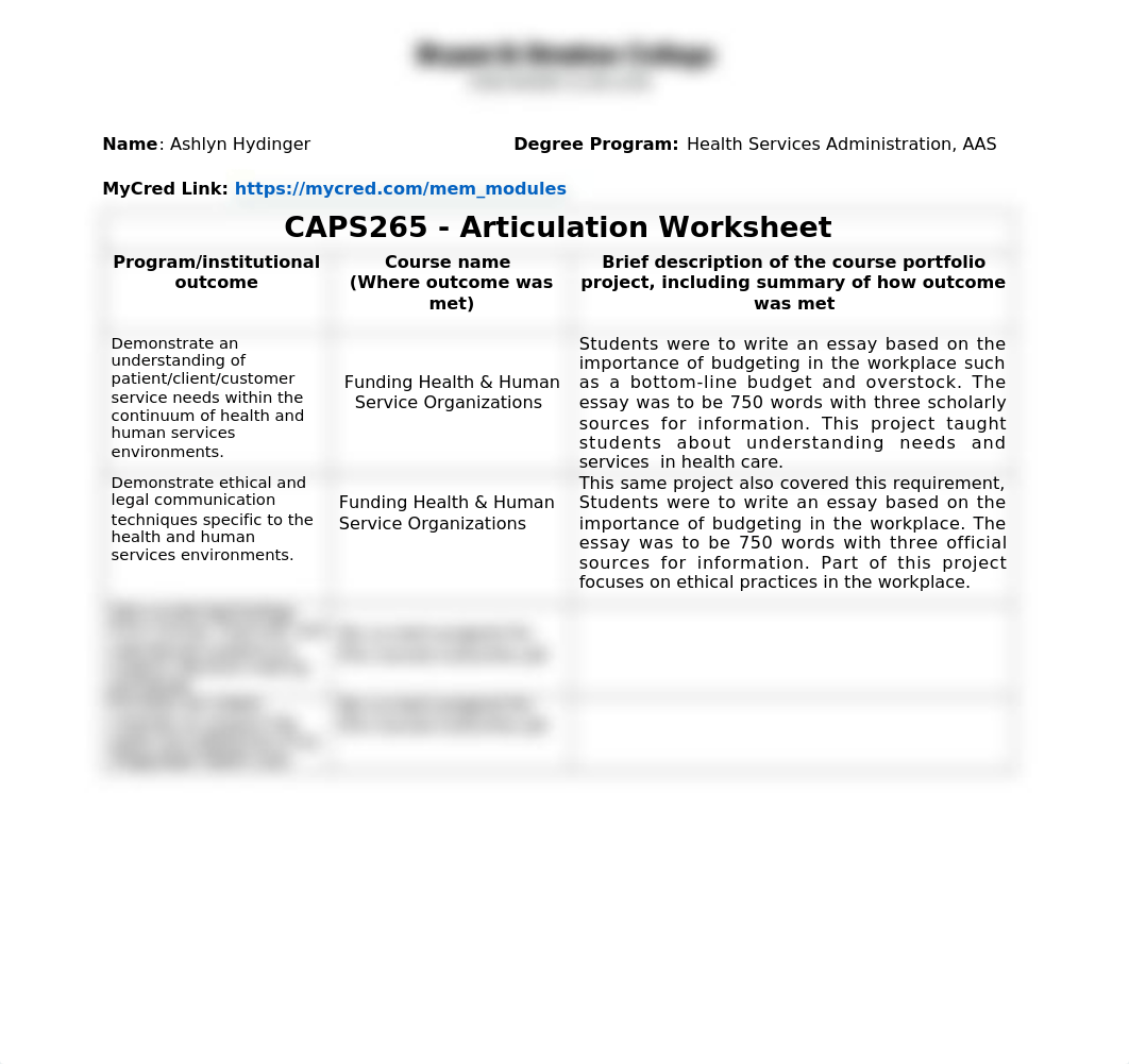 CAPS265 Health Services Administration AAS Portfolio Project Articulation Worksheet.docx_dizkfph42jp_page1