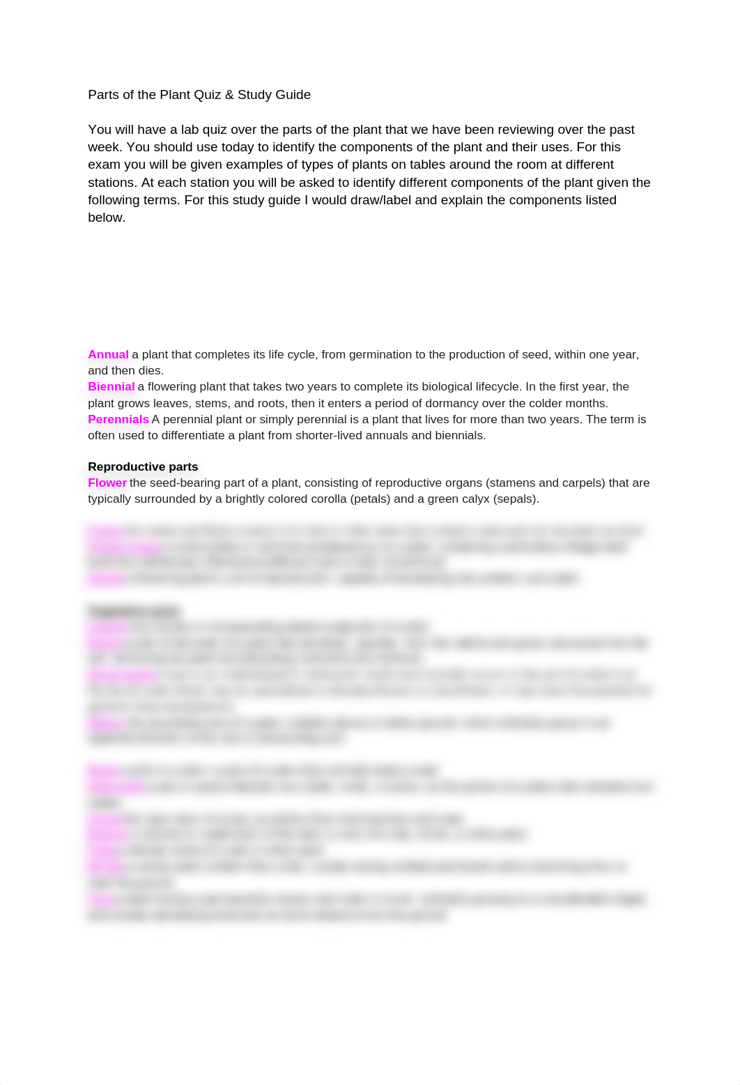 Greenhouse Parts of the Plant Quiz Study Guide - Jessica Tucker_dizme6jwlf9_page1