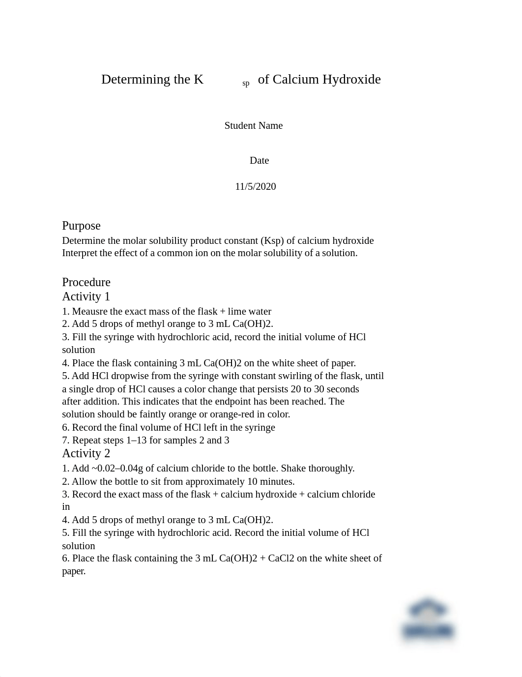 M 5 Lab report Determining the Ksp of Calcium Hydroxide 2022.docx_dj0rc29mygf_page1