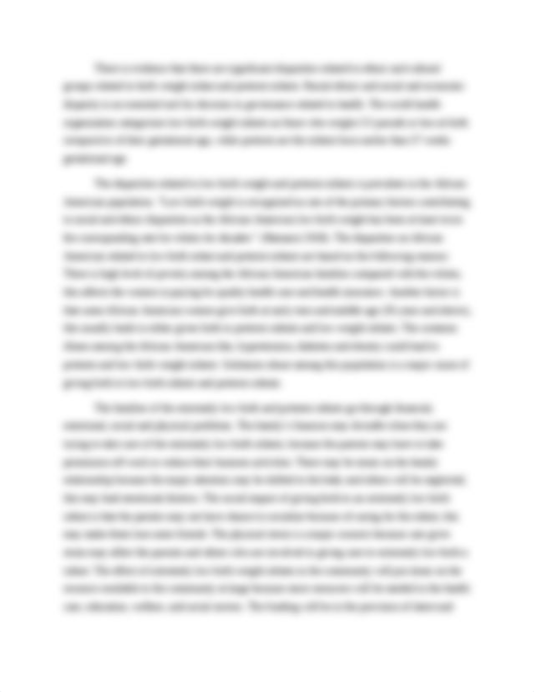 Discuss disparities related to ethnic and cultural groups relative to low birth weight infants and p_dj15cjzk2vl_page1