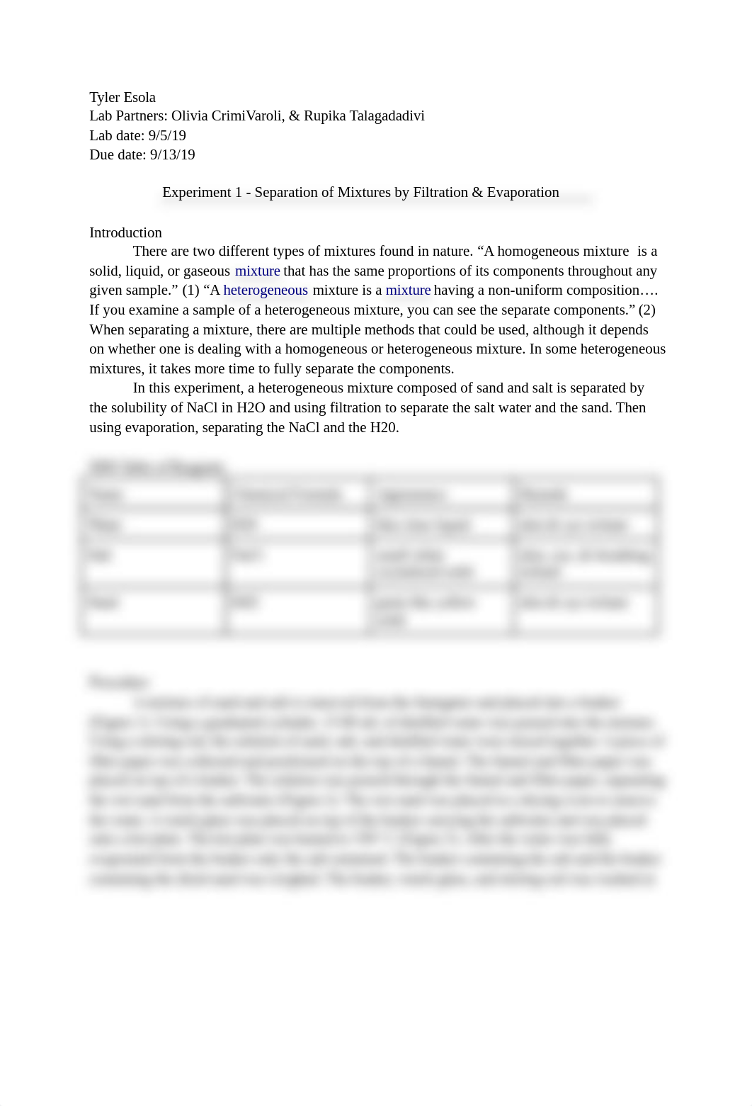 Experiment 1 - Separation of Mixtures by Filtration & Evaporation .docx_dj1apatrt1o_page1