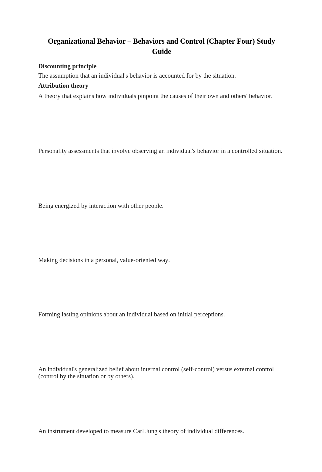 Organizational Behavior - Behaviors and Control (Chapter Four) Study Guide_dj1i8d2boln_page1