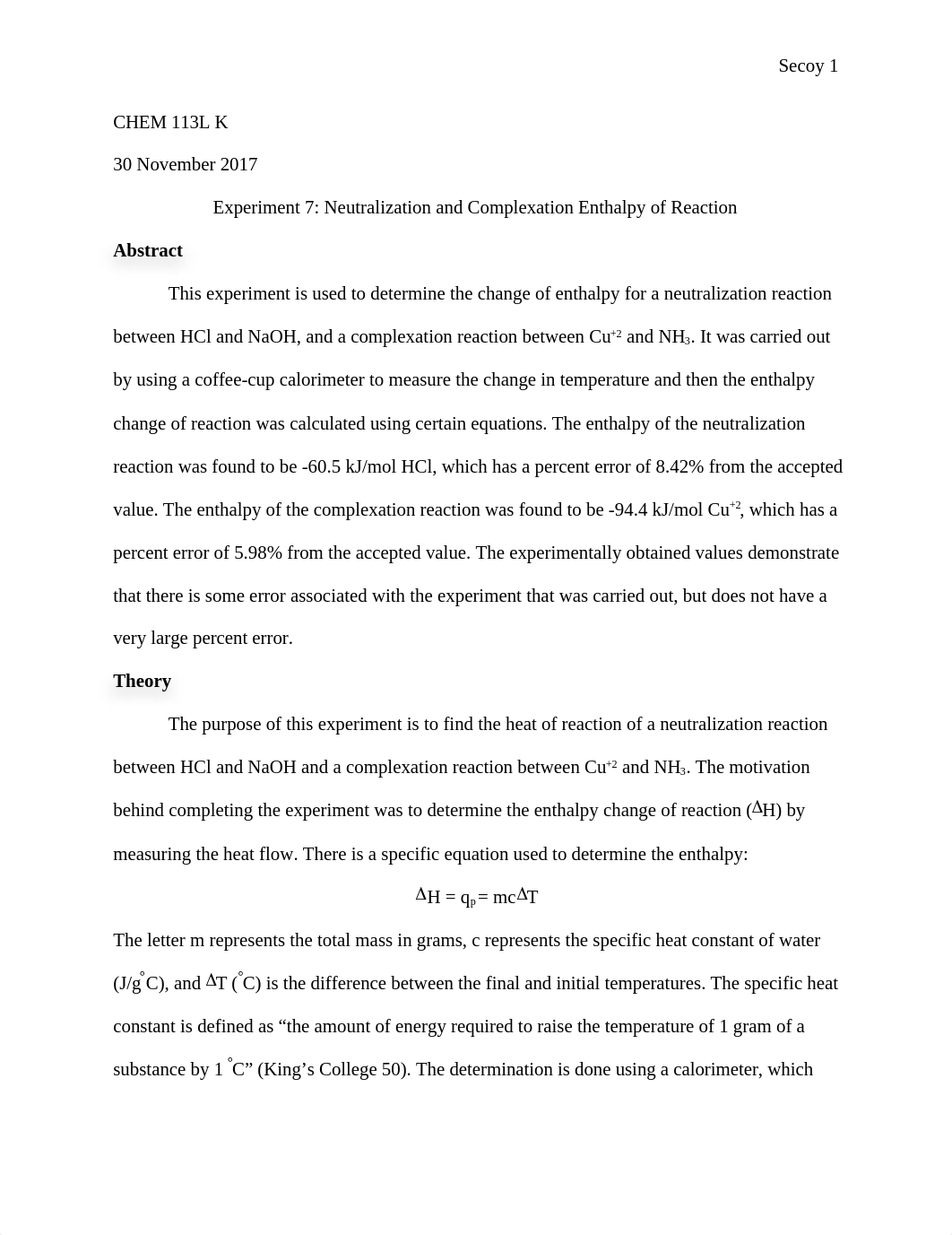 Experiment 7 Neutralization and Complexation Enthalpy of Reaction.docx_dj1l65yhsgz_page1