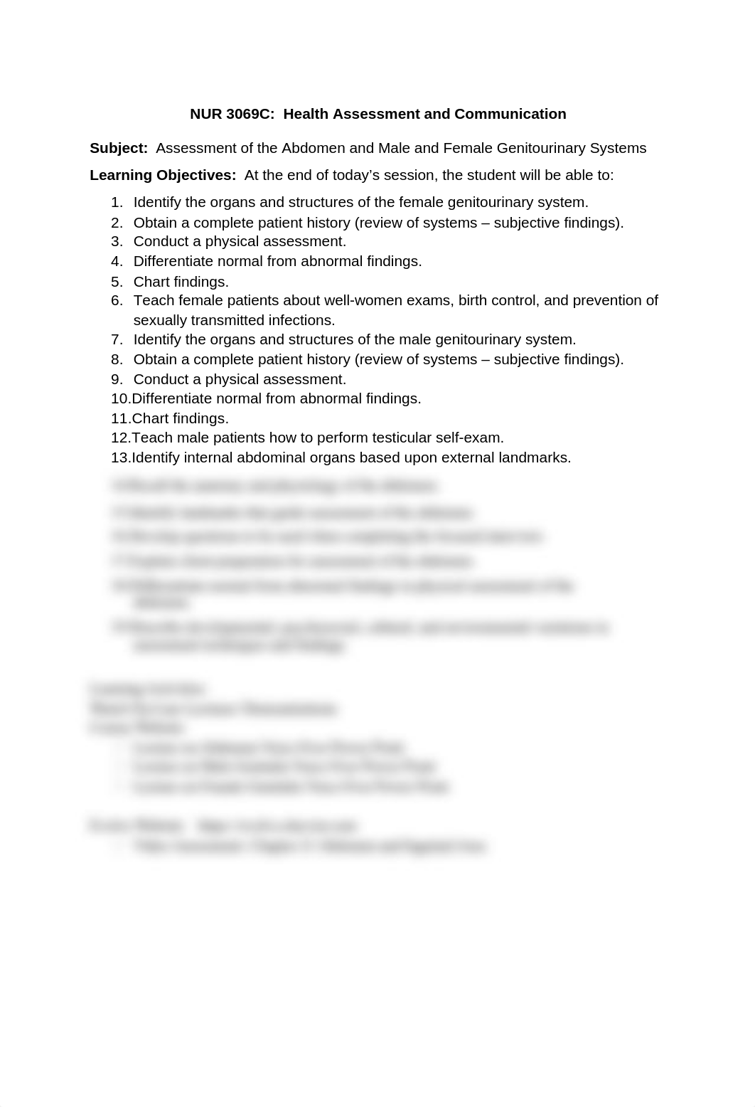 Learning Objectives Assessment of the Abdomen and Male and Female Genitourinary Systems.docx_dj26pwv7qil_page1