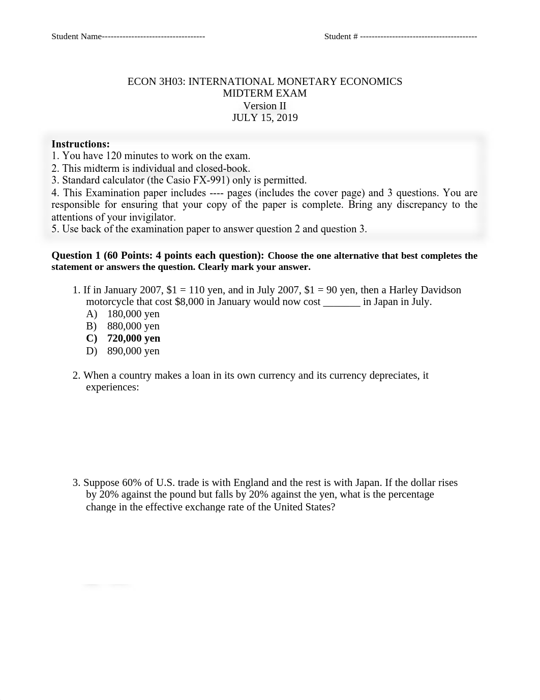 Econ 3H03 - Midterm Exam - July 2019 - V2 -Solution.pdf_dj2qlexnjq8_page1