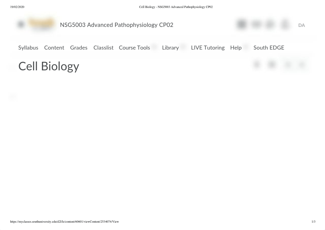 Cell Biology - NSG5003 Advanced Pathophysiology CP02.pdf_dj2sfs4r0w2_page1