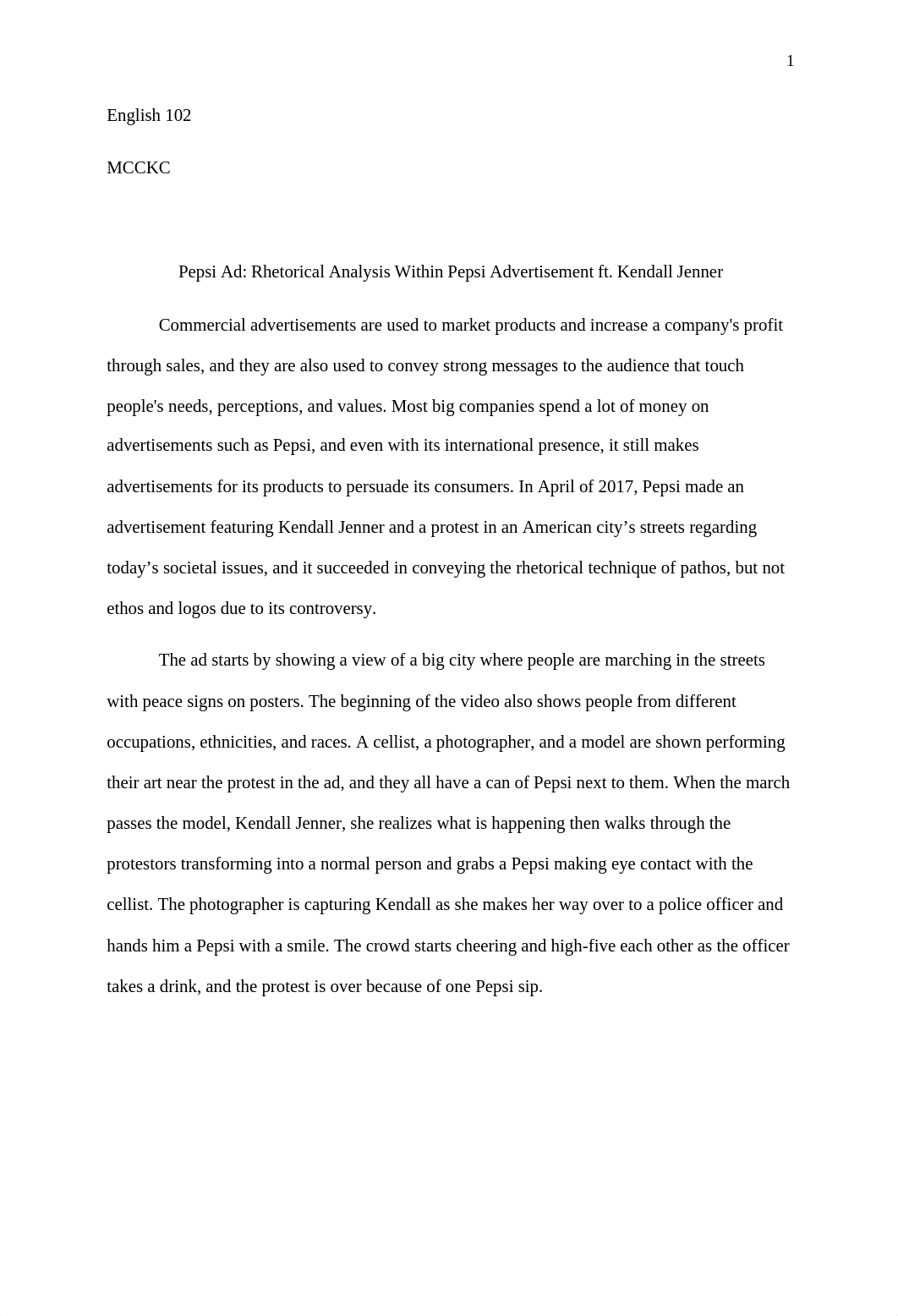 Rhetorical Analysis Within Pepsi Advertisement ft. Kendall Jenner.docx_dj394guxqk9_page1