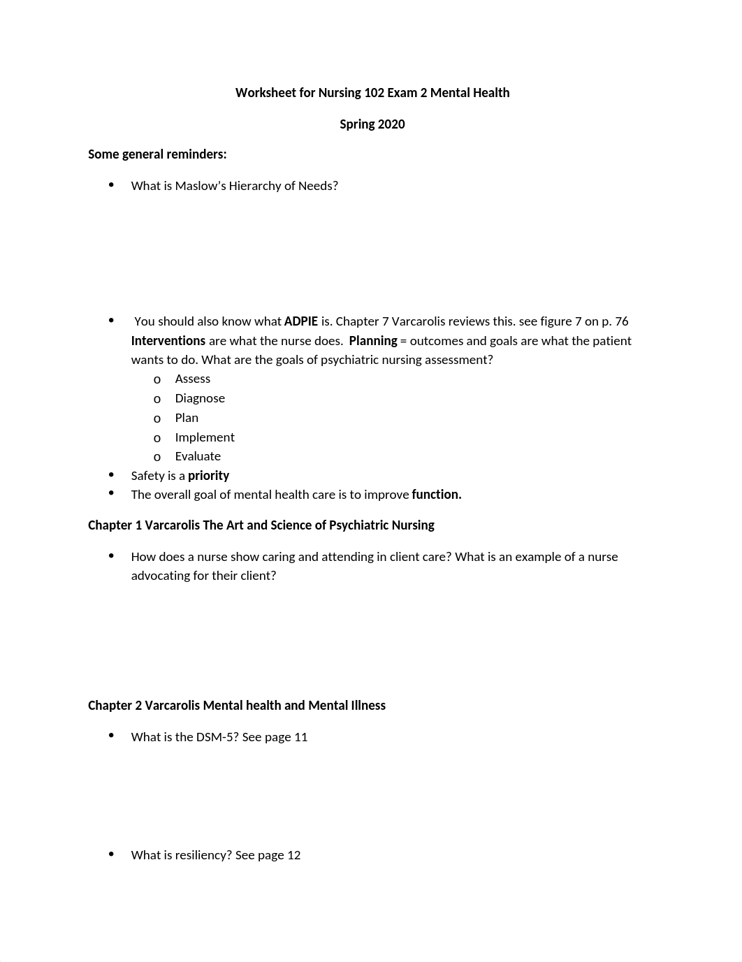 Worksheet for Exam 2  mental health sp 20 nurs 102 (1).docx_dj4u76l4r9q_page1