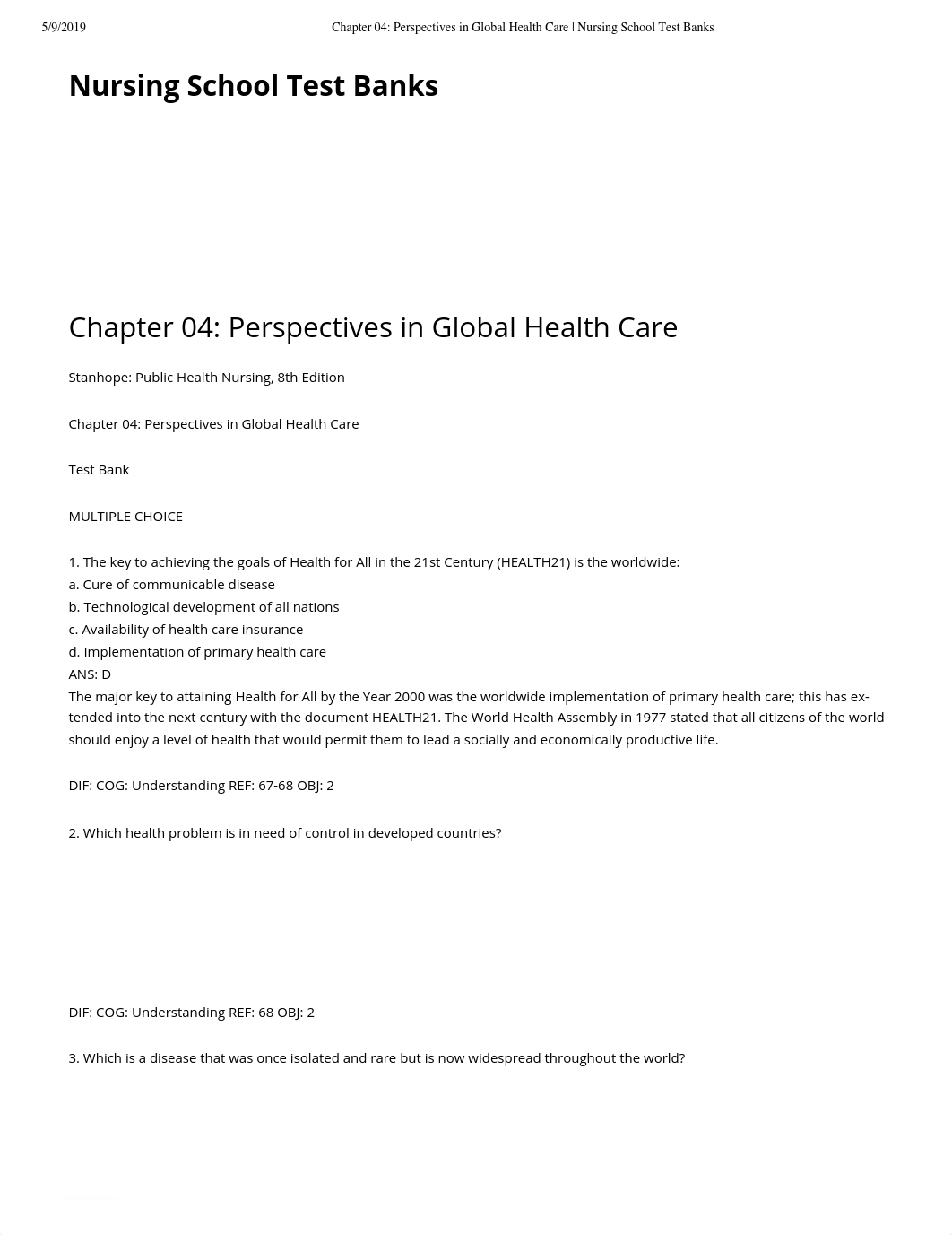 Chapter 04- Perspectives in Global Health Care | Nursing School Test Banks.pdf_dj6z6minhlv_page1