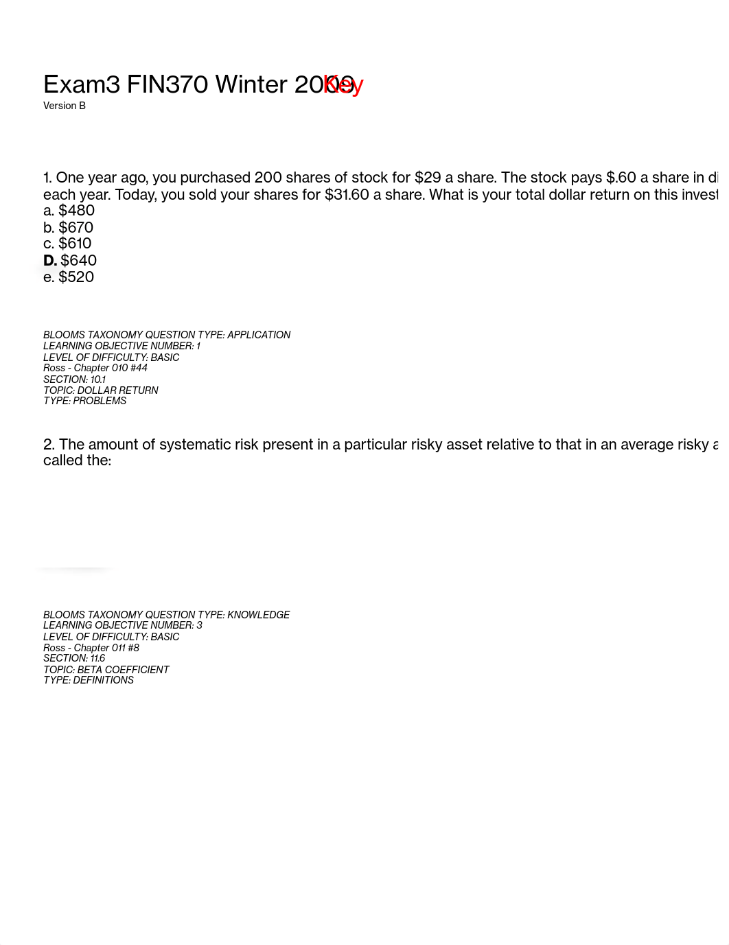 Exam3 FIN370 Winter 2009 - B Key_dj779jde8md_page1