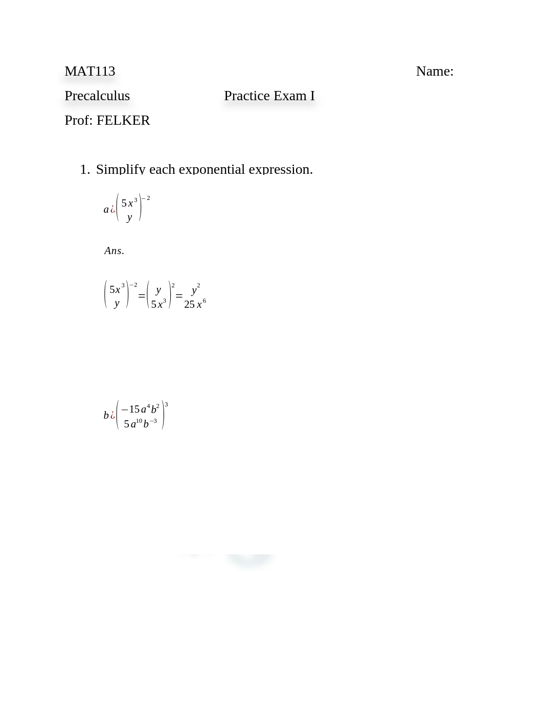 MAT113 Precalculus Practice Exam I.docx_dj8ubjmogw0_page1