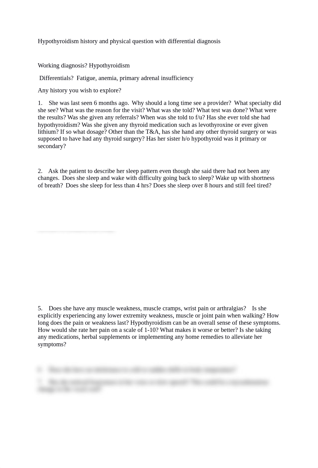 Hypothyroidism history and physical question with differential diagnosis .docx_dj8ui6dcc5m_page1