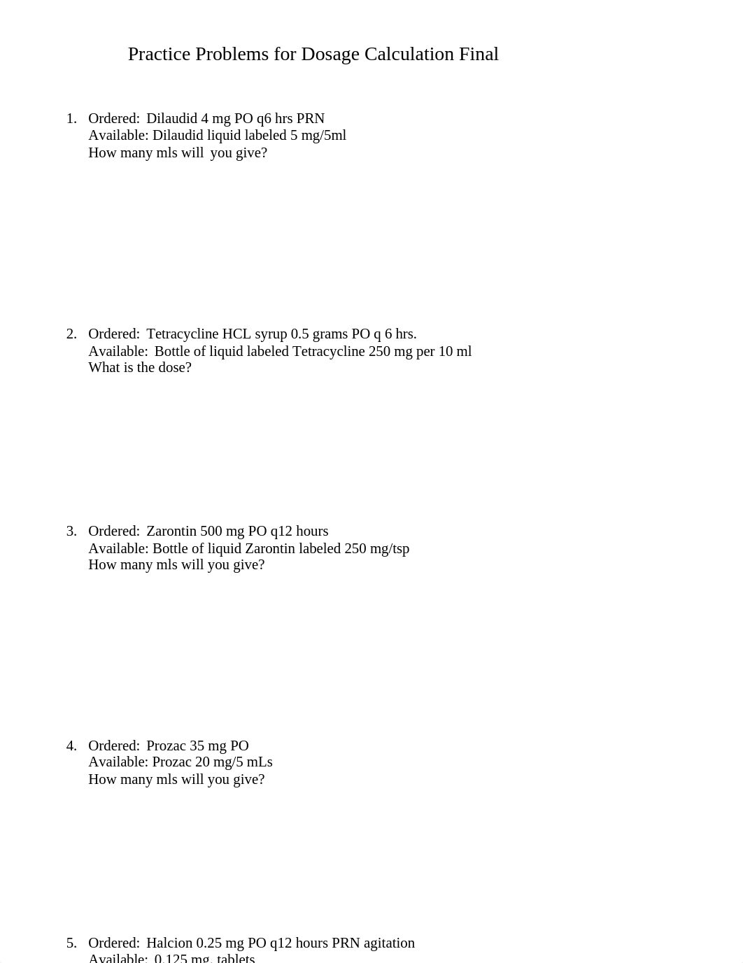 Practice Problems for Dosage Calculation Final SP 2015 WITH ANSWERS.doc_dj8vugtvi6s_page1