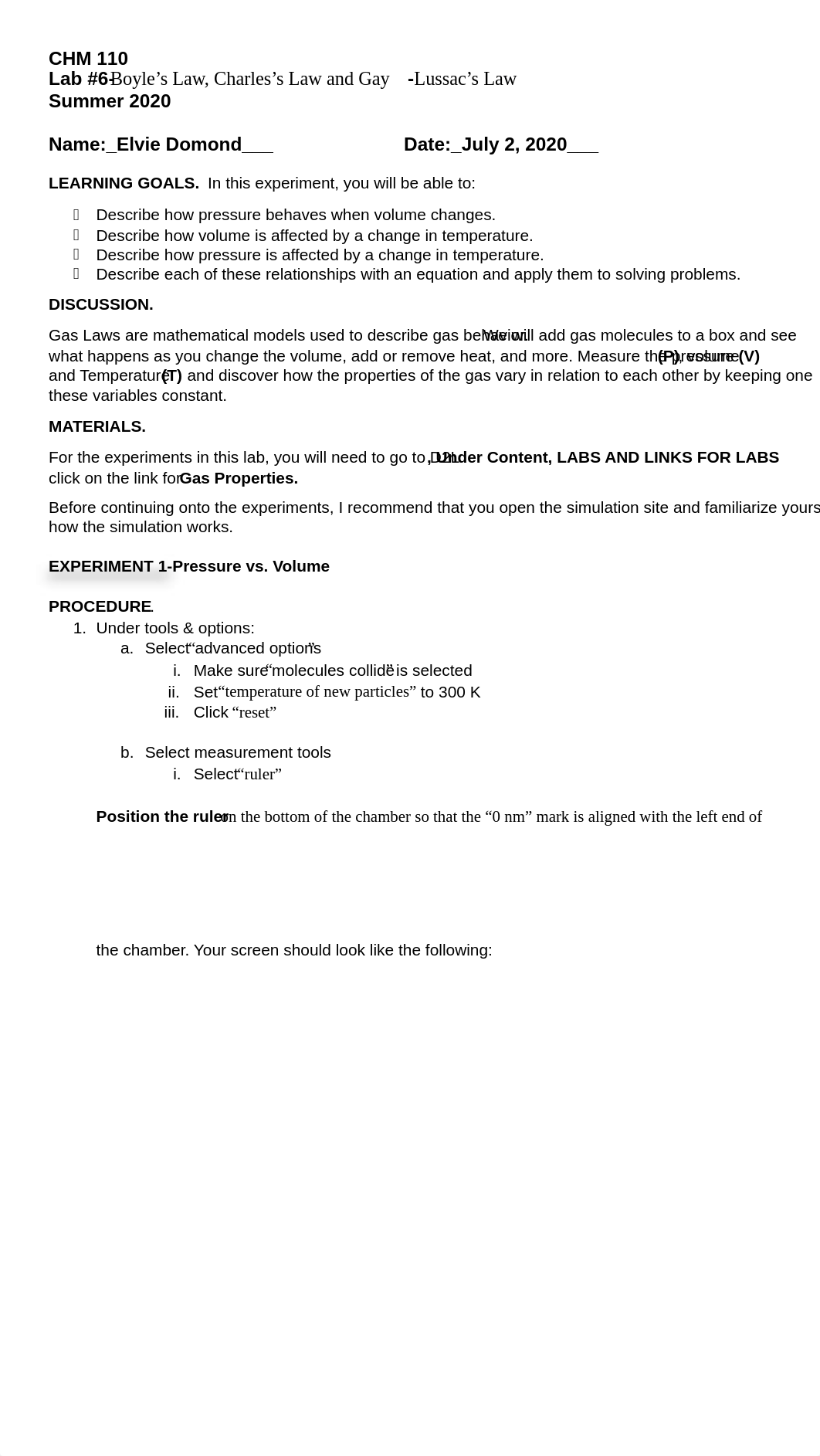 CHEMISTRY ELVIE DOMOND Lab #6 Boyle's Law, Charles's Law and Gay Lussac's Law.pdf_dj9xfoxmvh9_page1