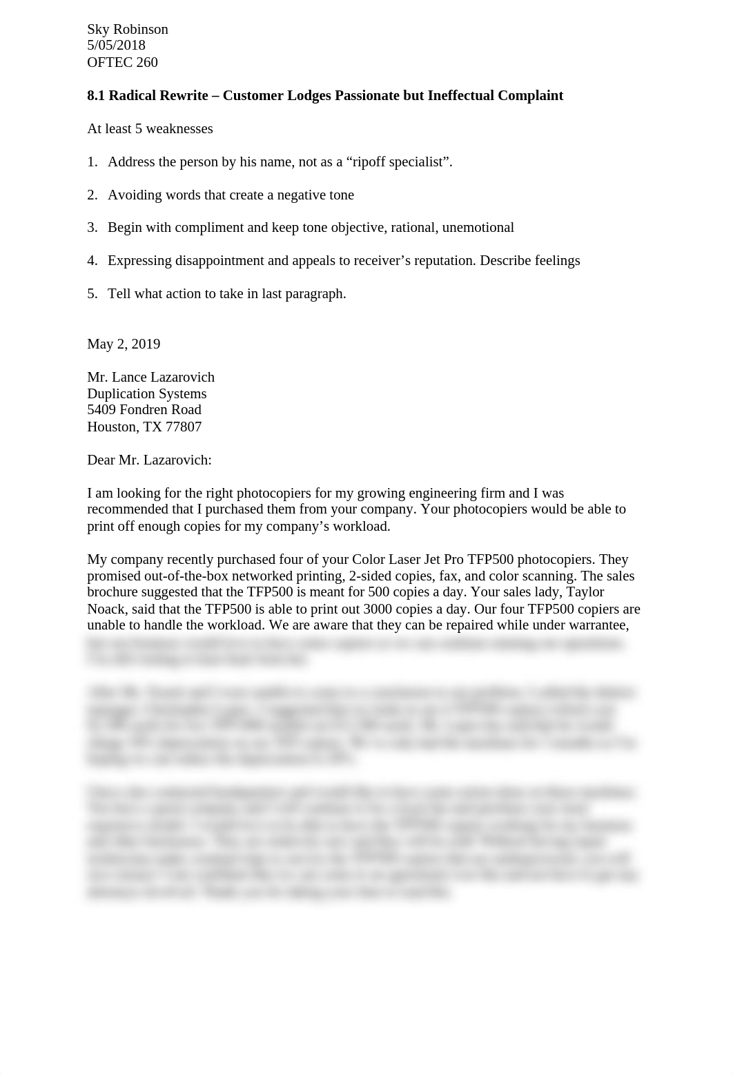 8.1 Radical Rewrite - Customer Lodges Passionate but Ineffectual Complaint.docx_djaqdp906iw_page1