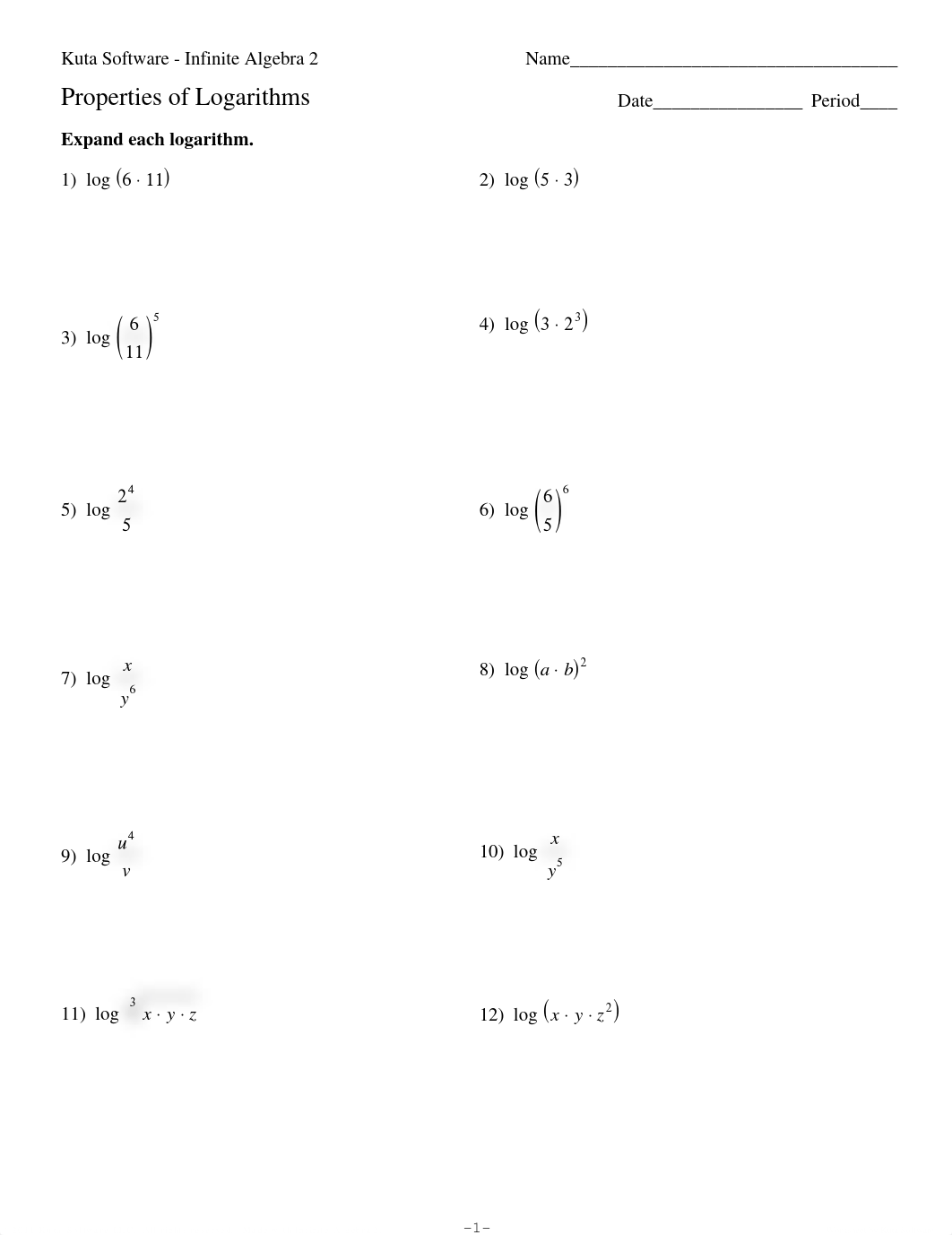 log properties practice-properties of logarithms.pdf_djbdyo6szic_page1