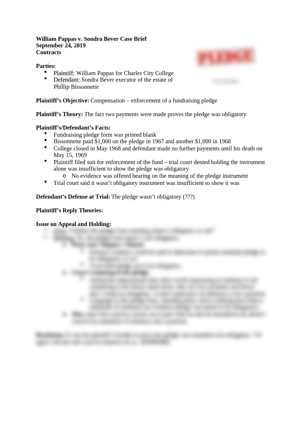 William Pappas v. Sondra Bever Case Brief.docx_djc90vhc9tc_page1