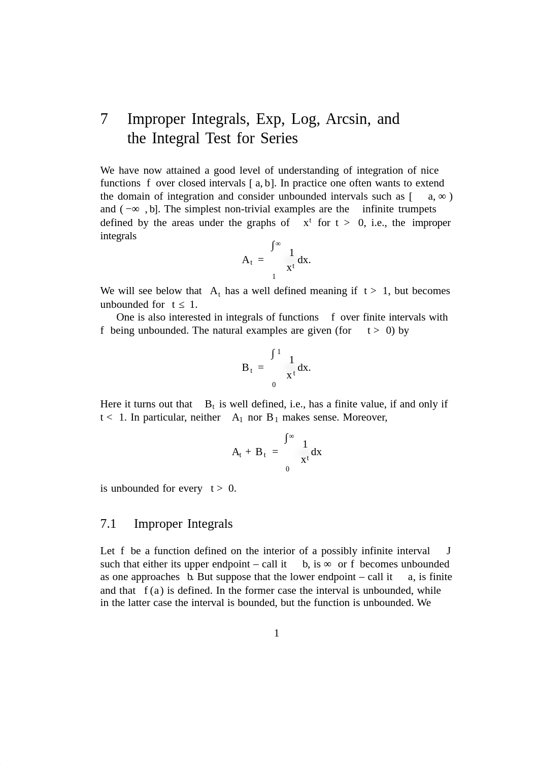 7 improper integrals, exp. log, arcsine and the integral test for series notes_djdbyrps11b_page1