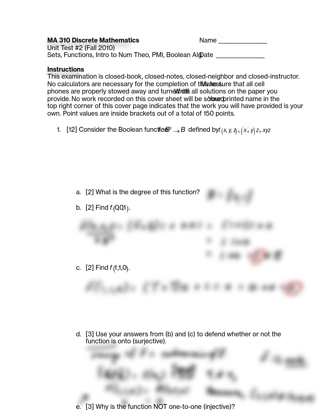 MA 308 Unit Test #2 Copy of an Old Test from 2010 with Some Solutions.pdf_djf9rle64uz_page1