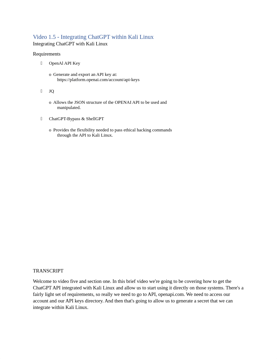 Video 1.5 - Integrating ChatGPT within Kali Linux.docx_djfz6wely8o_page1