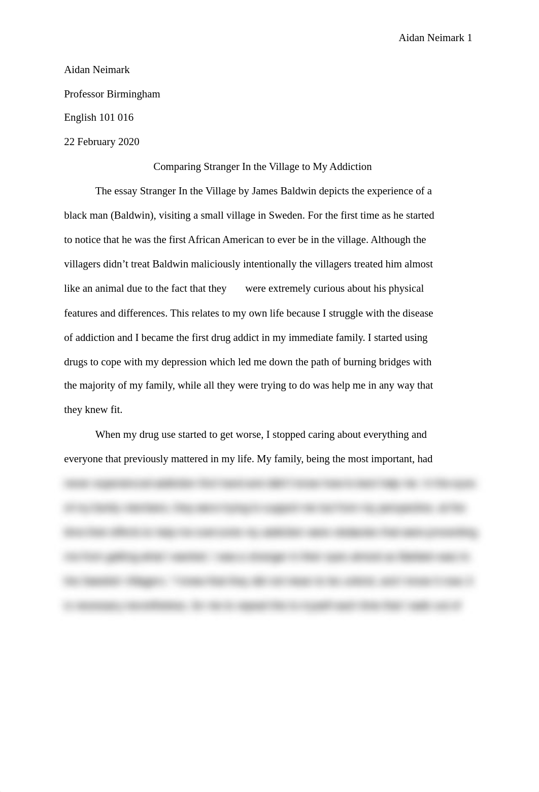 Comparing Stranger In the Village to My Addiction.docx_djgat08p3rh_page1