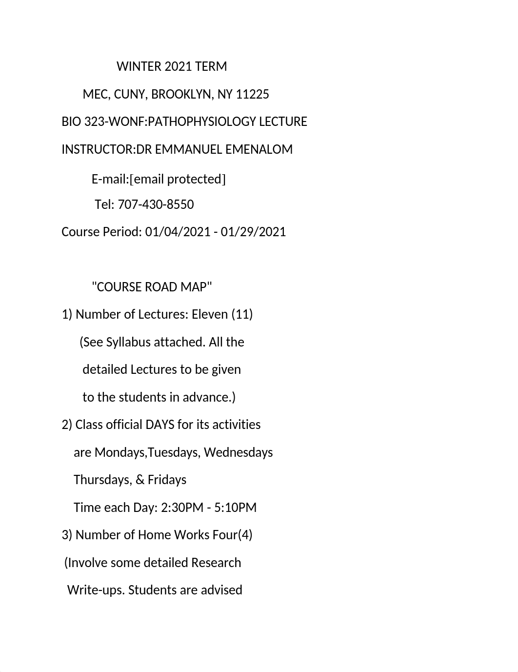 MEC, CUNY, BROOKLYN, NY 11225 - WINTER 2021 TERM - ROAD MAP FOR  - BIO 323 - WONF, PATHOPHYSIOLOGY L_djh44x2caoj_page1