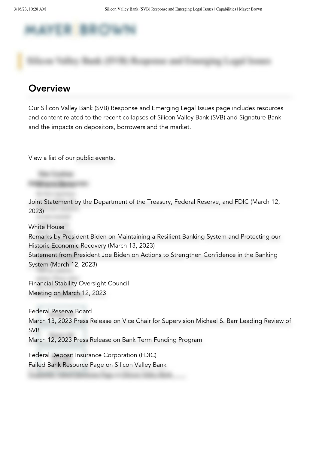 Silicon Valley Bank (SVB) Response and Emerging Legal Issues _ Capabilities _ Mayer Brown.pdf_djhzpvph0ca_page1