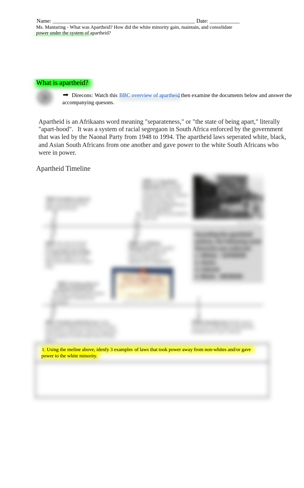Worksheet - What was Apartheid How did the white minority gain, maintain, and consolidate power unde_dji0joppl1v_page1